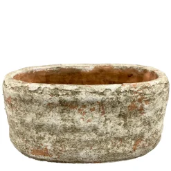 Tonschale Moola oval Shabby Chic, Zementtopf rötlich-braun, 18x9cm