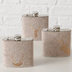 Trinkflasche Hirsch Vilbert, Flaschmann aus Filz mit Hirschkopf seitlich, 11x9cm, Boltze Home Collections