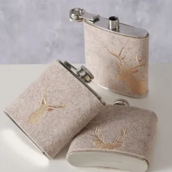 Trinkflasche Hirsch Vilbert, Flaschmann aus Filz mit Hirschkopf Mitte, 11x9cm, Boltze Home Collections