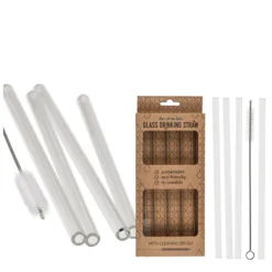 Trinkhalme aus Glas mit Reinigungsbürste, Glas-Strohalm, 20cm, 4 St/Set