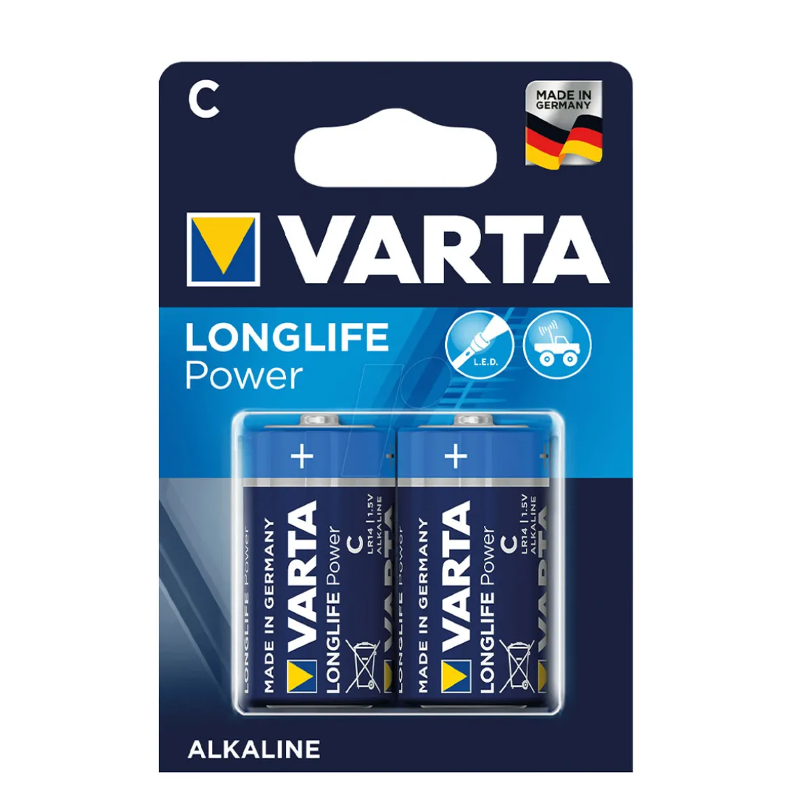 Varta Batterie, Alkaline, Longlife Power, C (Baby), 2 St. im Blister