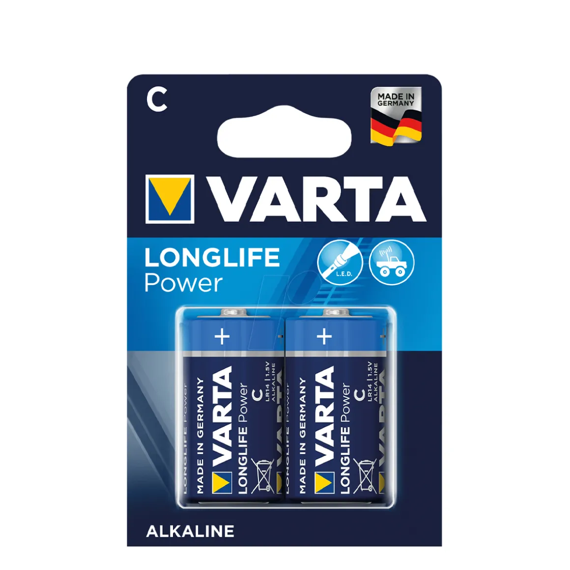 Varta Batterie, Alkaline, Longlife Power, C (Baby), 2 St. im Blister