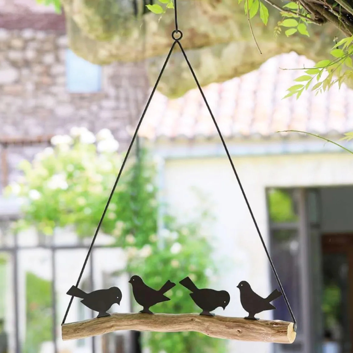 Vögel aus Eisen auf Naturholzast, 80x60cm, Hänger, WMG Grünberger