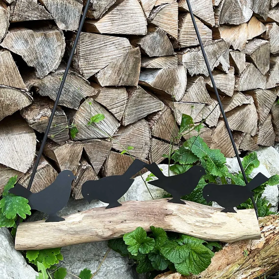 Vögel aus Eisen auf Naturholzast, 80x60cm, Hänger, WMG Grünberger