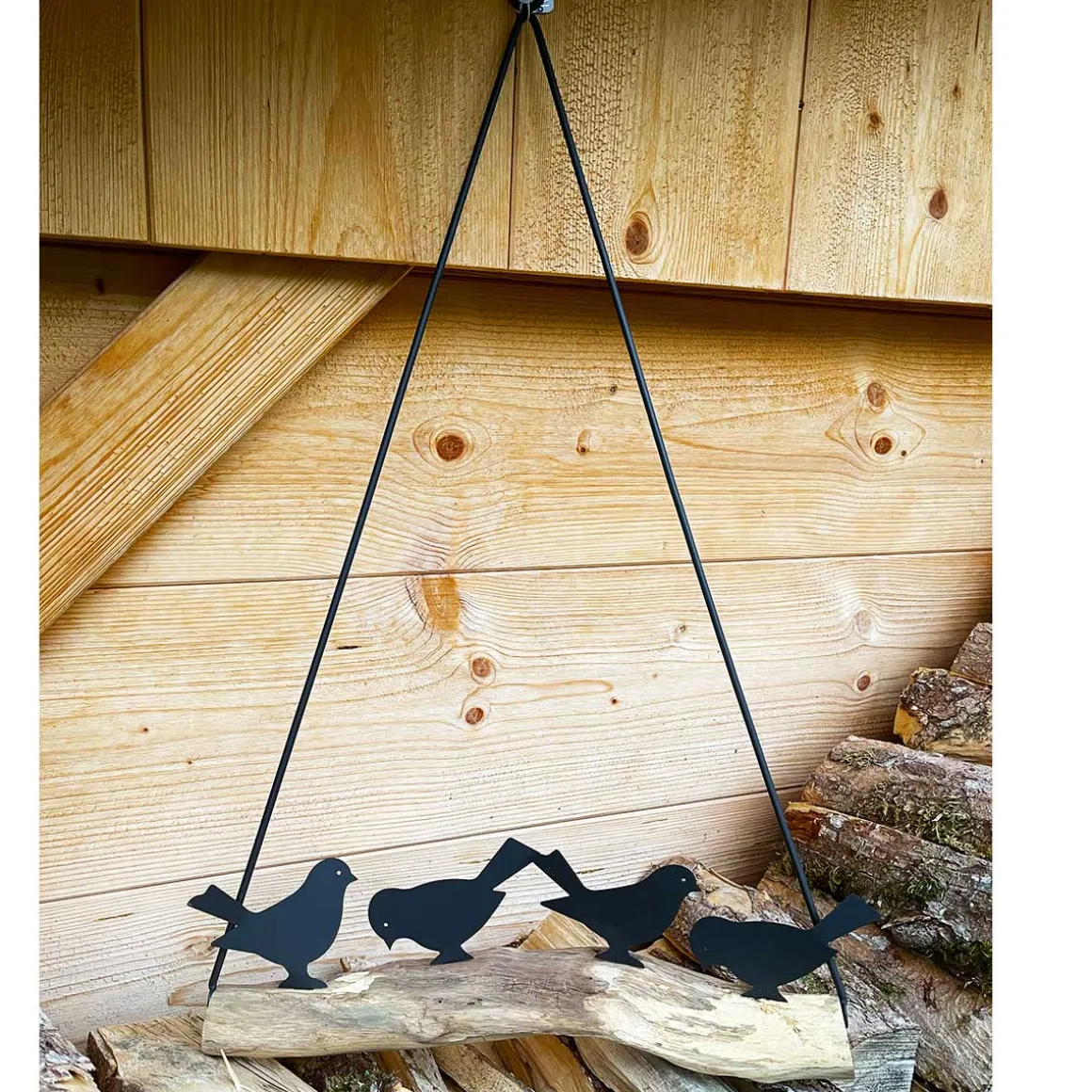 Vögel aus Eisen auf Naturholzast, 80x60cm, Hänger, WMG Grünberger