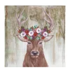 Wandbild Hirsch, Hirschbild, Hirsch mit Blütenkranz auf Leinwand, 40x40cm, Gilde