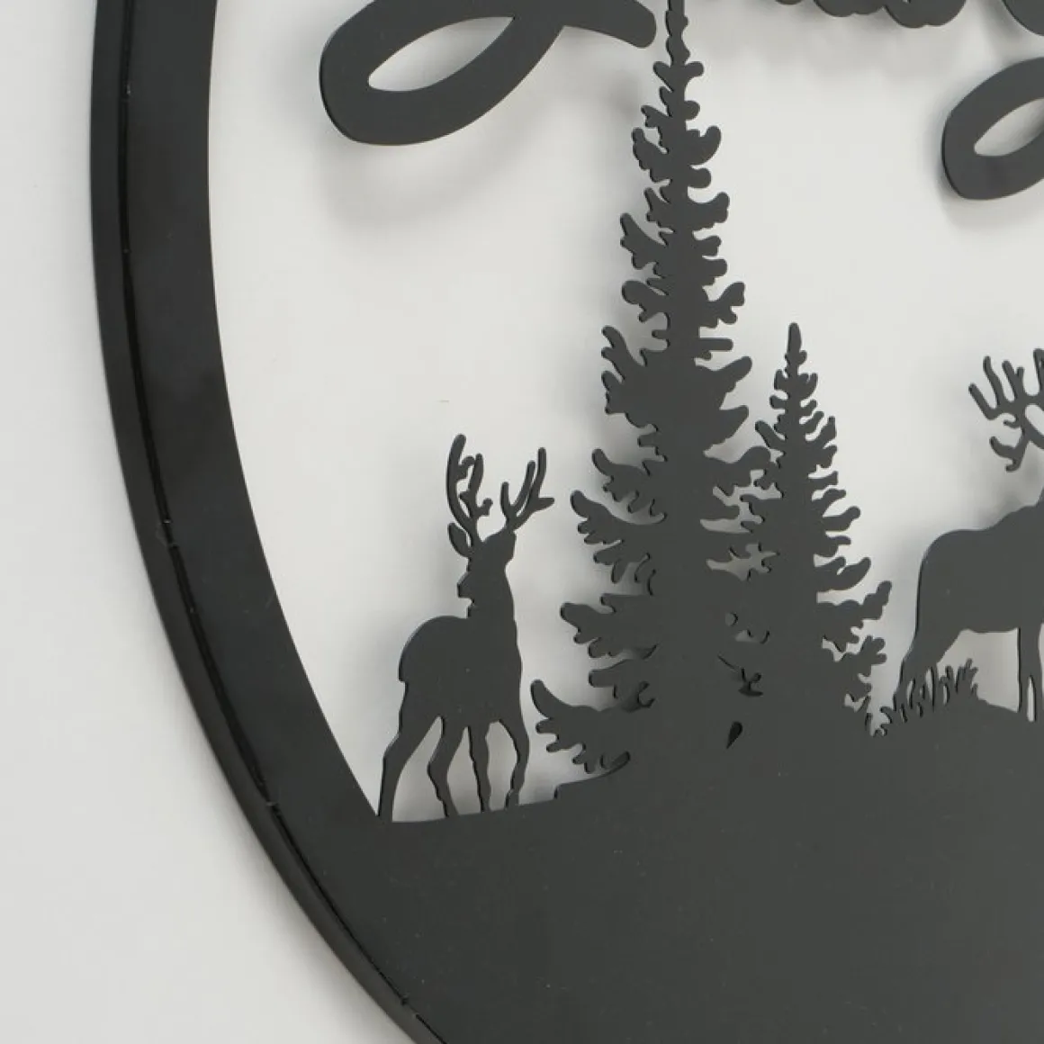 Wandobjekt Hirsch Ludwig, Metallschild mit Spruch: Grüss Gott, Ø50cm, Boltze Home Collections