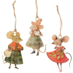 Weihnachtshänger Maus Mossy, Emaillehänger Maus mit Kleid oder Mantel, Boltze Home Collections