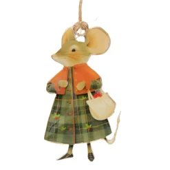 Weihnachtshänger Maus Mossy, Emaillehänger Maus mit Kleid oder Mantel, Boltze Home Collections