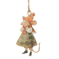 Weihnachtshänger Maus Mossy, Emaillehänger Maus mit Kleid oder Mantel, Boltze Home Collections