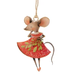 Weihnachtshänger Maus Mossy, Emaillehänger Maus mit Kleid oder Mantel, Boltze Home Collections