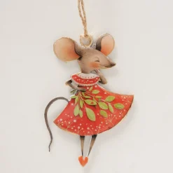 Weihnachtshänger Maus Mossy, Emaillehänger Maus mit Kleid oder Mantel, Boltze Home Collections