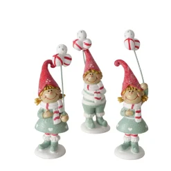 Wichtel Jingle mit Ballon, Weihnachtswichel Mädchen mit roter Mütze und grünem Kleid, Boltze Home Collections