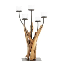 Windlicht Cohiba Naturholz, Schwemmholz mit 5 Kerzengläser, 80cm, Naturholz, WMG Grünberger