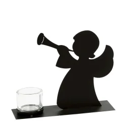 Windlicht Engel, Metallengel mit Posaune und Teelichthalter, 20cm, WMG Grünberger