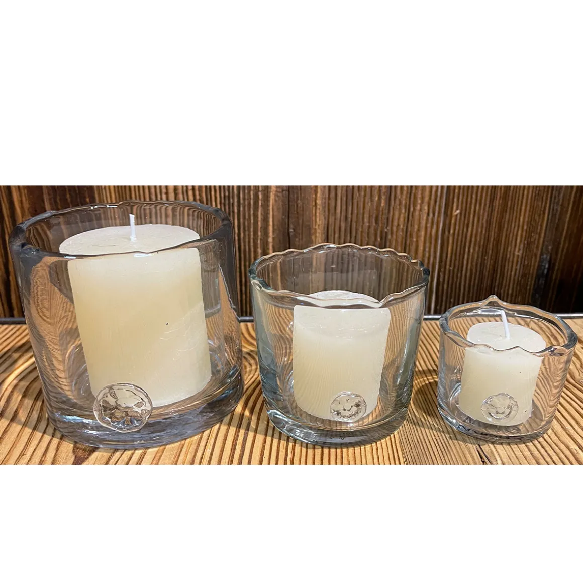 Windlicht Glas Organic mit unregelmäßigem Rand und Button, 8cm, WMG Grünberger