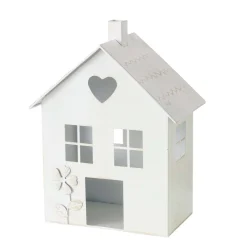 Windlicht Haus Mariele, Metallhaus weiß mit Herz und Blume, 27x35cm, Boltze Home Collections