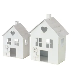 Windlicht Haus Mariele, Metallhaus weiß mit Herz und Blume, 27x35cm, Boltze Home Collections