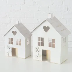 Windlicht Haus Mariele, Metallhaus weiß mit Herz und Blume, 27x35cm, Boltze Home Collections