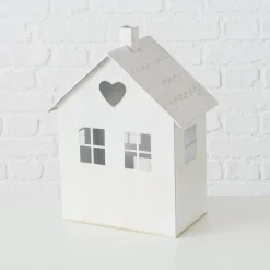 Windlicht Haus Mariele, Metallhaus weiß mit Herz und Blume, 27x35cm, Boltze Home Collections