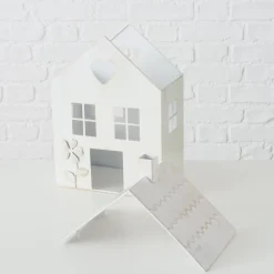 Windlicht Haus Mariele, Metallhaus weiß mit Herz und Blume, 27x35cm, Boltze Home Collections