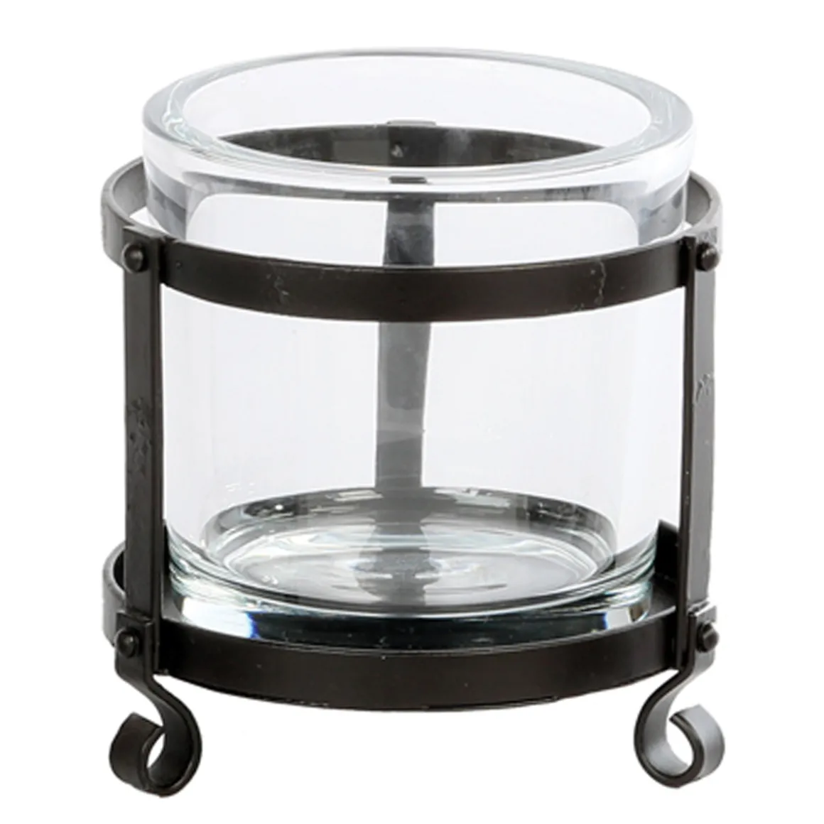 Windlicht Herodot, Kerzenhalter Glas im Eisengestell, Teelichthalter, 13x15cm, WMG Grünberger