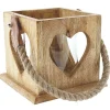 Windlicht Herz Natur, Holzlaterne mit Jutegriff, 13x12cm, Mangoholz