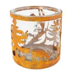 Windlicht Hirsche, Rostwindlicht Tiere im Wald, 12x12cm, Edelrost