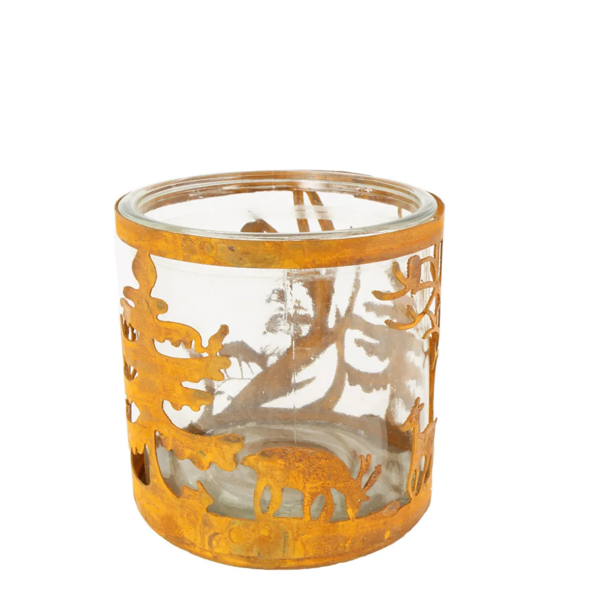 Windlicht Hirsche, Rostwindlicht Tiere im Wald, 12x12cm, Edelrost