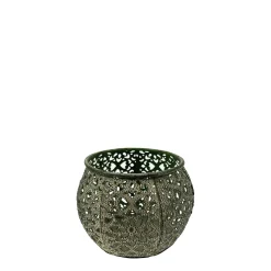 Windlicht mit Ornamente, antik grün, Ø9cm, Metall