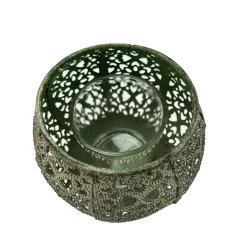 Windlicht mit Ornamente, antik grün, Ø9cm, Metall