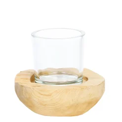 Windlicht Naturholz Knut, Naturholzschale mit Glaskörper, 11cm, WMG Grünberger