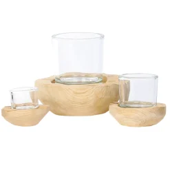 Windlicht Naturholz Knut, Naturholzschale mit Glaskörper, 11cm, WMG Grünberger