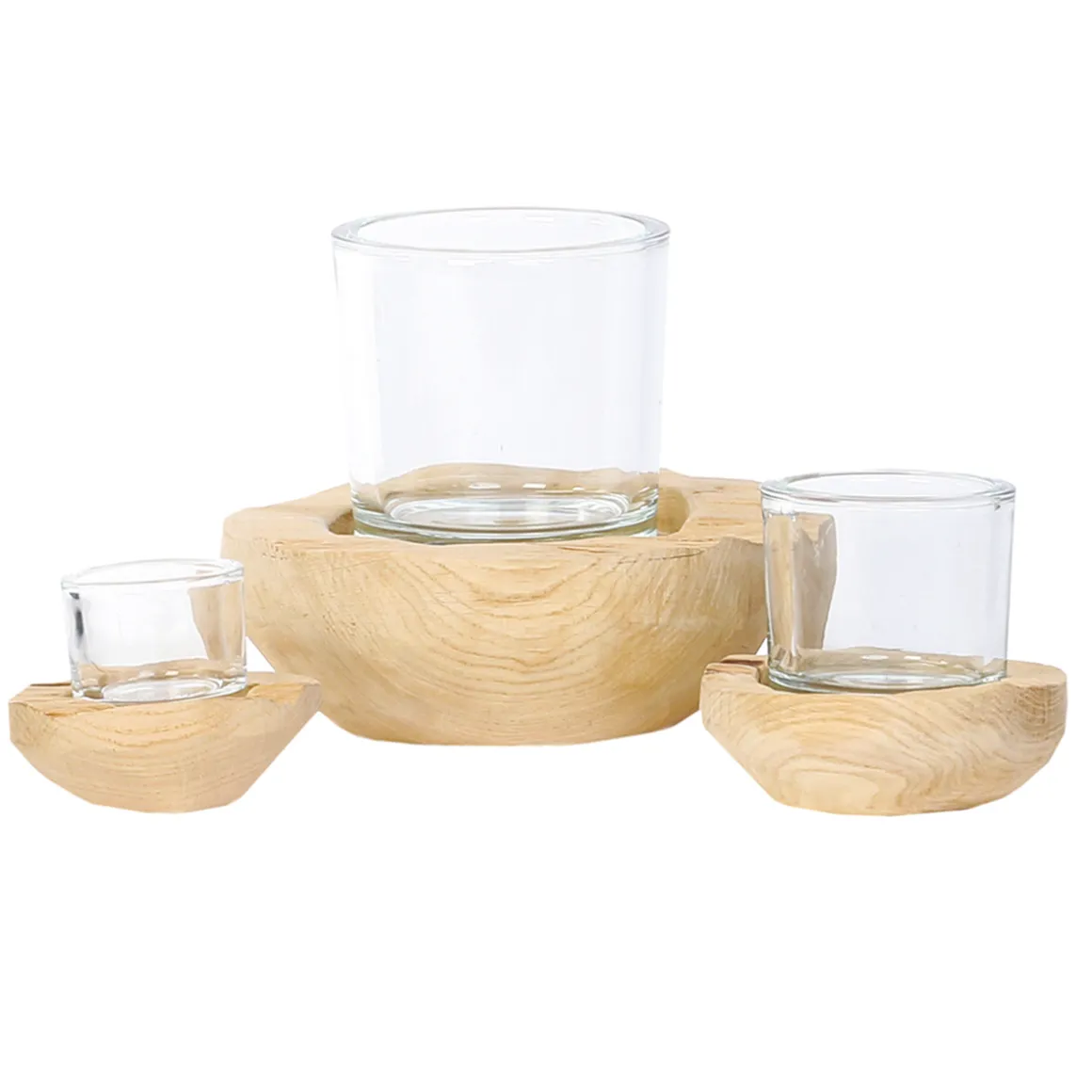 Windlicht Naturholz Knut, Naturholzschale mit Glaskörper, 11cm, WMG Grünberger