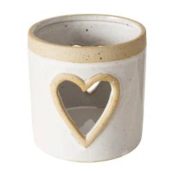 Windlicht Noomi mit Herz, Windlicht mit Farbrand, Steingut, naturtöne, 11cm, Boltze Home Collections