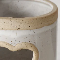 Windlicht Noomi mit Herz, Windlicht mit Farbrand, Steingut, naturtöne, 11cm, Boltze Home Collections