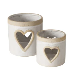 Windlicht Noomi mit Herz, Windlicht mit Farbrand, Steingut, naturtöne, 11cm, Boltze Home Collections