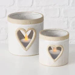 Windlicht Noomi mit Herz, Windlicht mit Farbrand, Steingut, naturtöne, 11cm, Boltze Home Collections