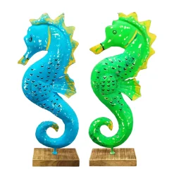 Windlicht Seepferdchen grün, Seepferdchen mit kleinem Türchen, 65cm, Metall