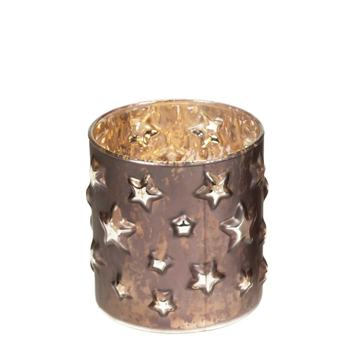 Windlicht Sterne, Glaswindlicht Weihnachtssterne violett-gold, 9x10cm
