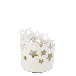 Windlicht Sterne, Metallwindlicht mit Sterne, creme used look, 12x9cm, Metall