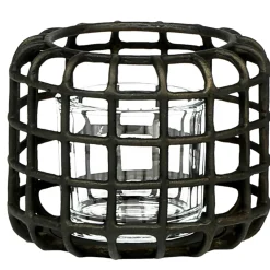 Windlicht Gitteroptik Zenon, Kerzenhalter antik look bronze, 16cm, WMG Grünberger