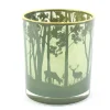 Windlichtglas Wald, Hirsche im Wald, grün, 10x12cm, Glas