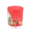 Windlichtglas Winterwald, Hirsche und Reh im Wald, rot, 9x10cm