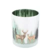 Windlichtglas Winterwald, Hirsche und Reh im Wald, matt, grün, 9x10cm,
