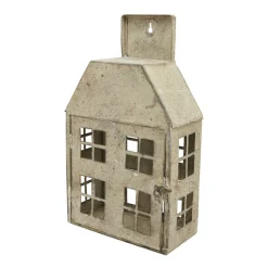 Windlicht Haus Shabby Chic grau, 20x35cm, Metallhaus im Hollandstil, zum Hängen oder Stellen