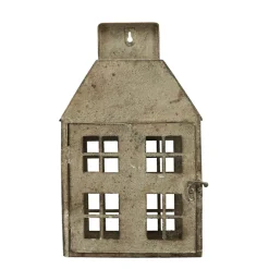 Windlicht Haus Shabby Chic grau, 20x35cm, Metallhaus im Hollandstil, zum Hängen oder Stellen