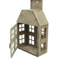Windlicht Haus Shabby Chic grau, 20x35cm, Metallhaus im Hollandstil, zum Hängen oder Stellen