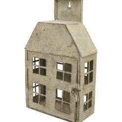 Windlicht Haus Shabby Chic grau, 20x35cm, Metallhaus im Hollandstil, zum Hängen oder Stellen
