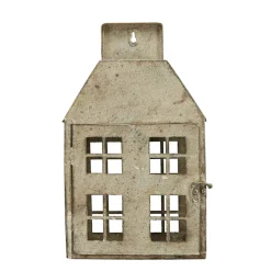 Windlicht Haus Shabby Chic grau, 20x35cm, Metallhaus im Hollandstil, zum Hängen oder Stellen